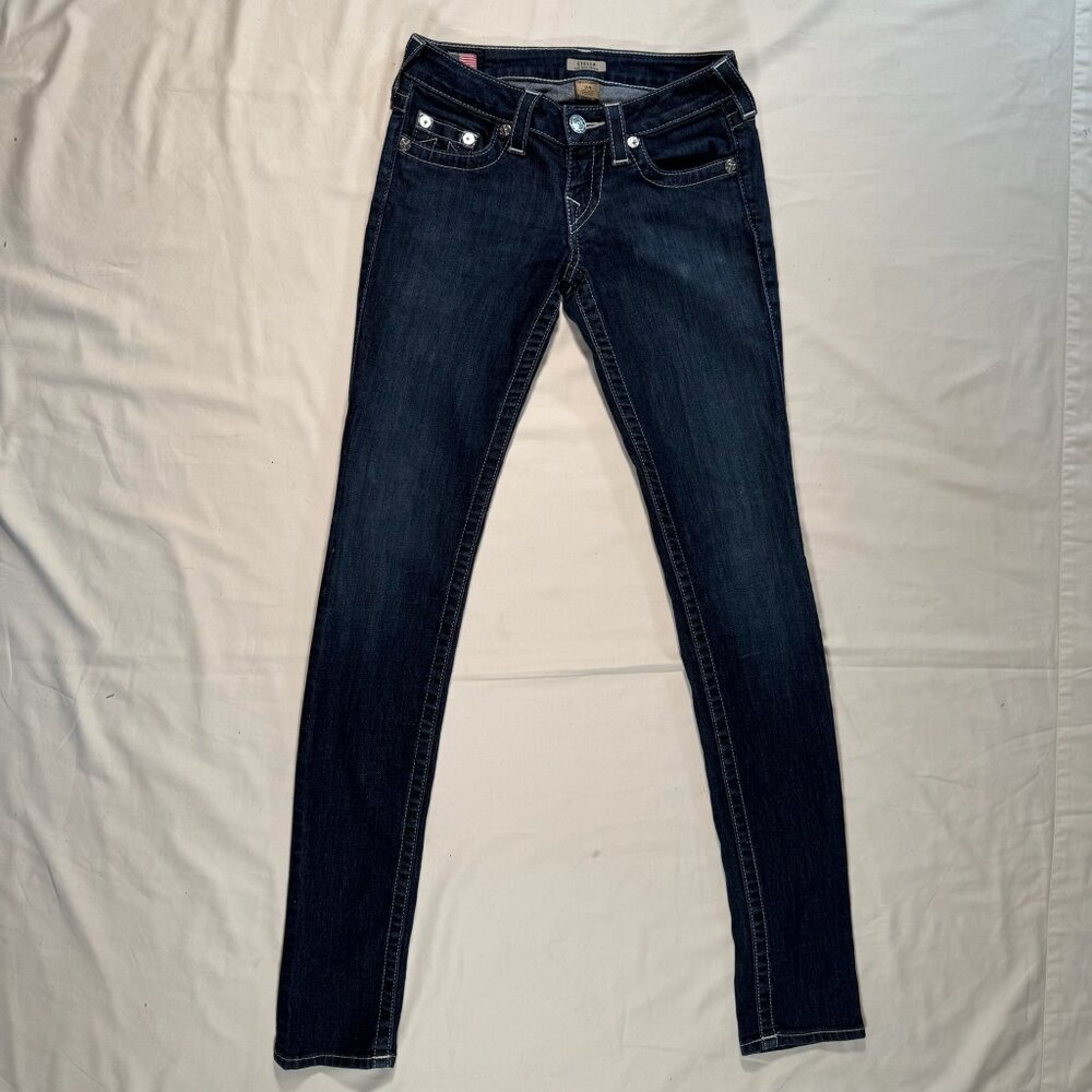True Religion Blue Stella Low Rise 5 Pocket Dark Wash Denim Skinny Jeans Size 24